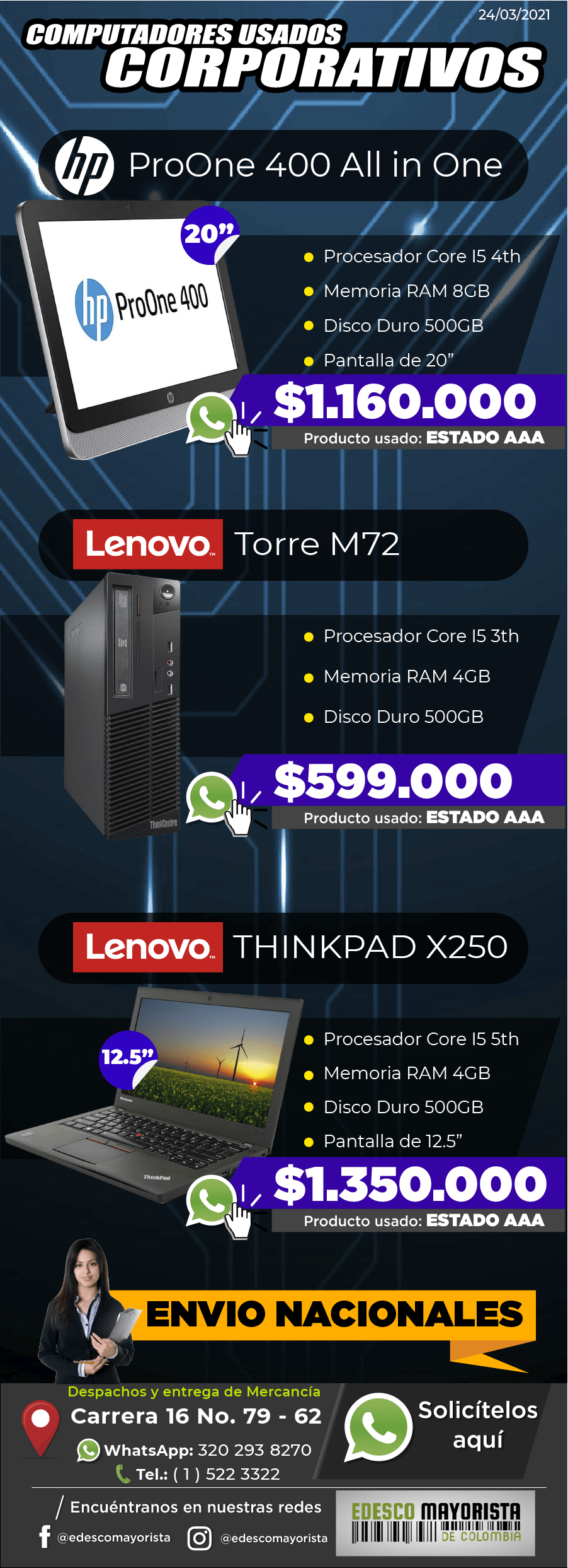 Todo en Uno HP ProOne 400 Torre Lenovo M72 Portátil X250