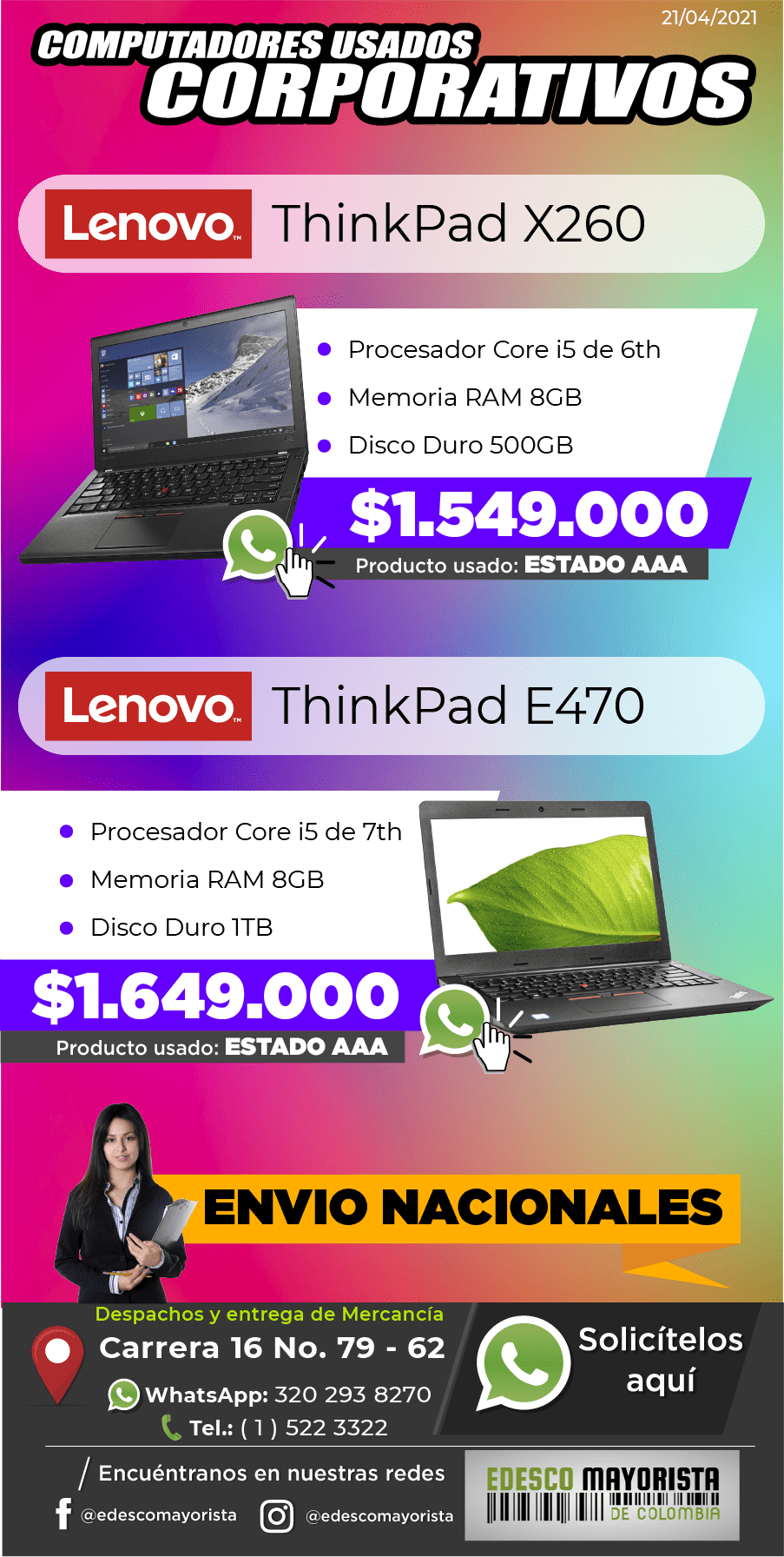 Portátil Lenovo ThinkPad X260 - E470 Core i5
