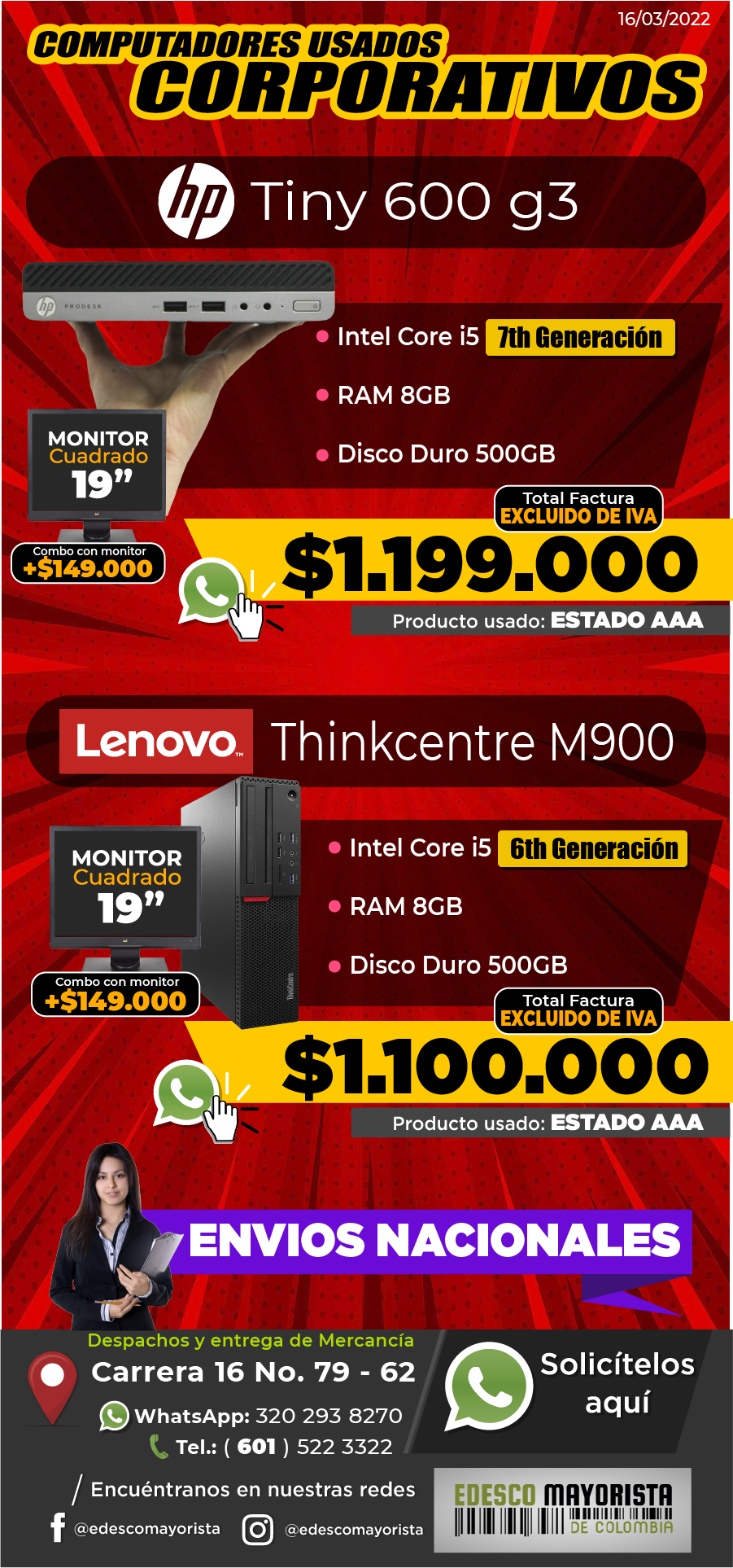 Torre tiny HP 600 g3 / Lenovo Thinkcentre M900