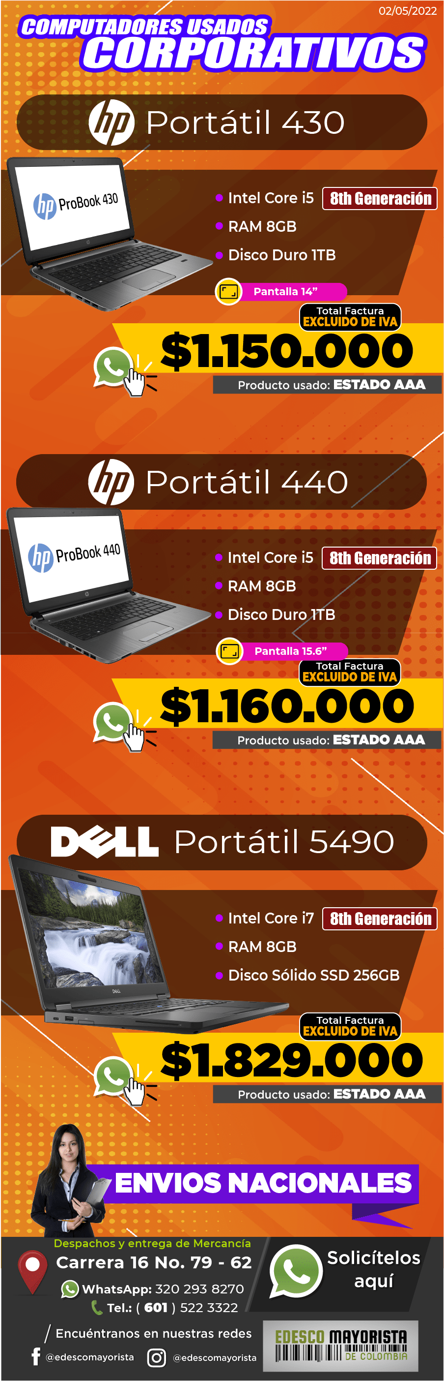 Portátil HP 430 / 440 / DELL 5490