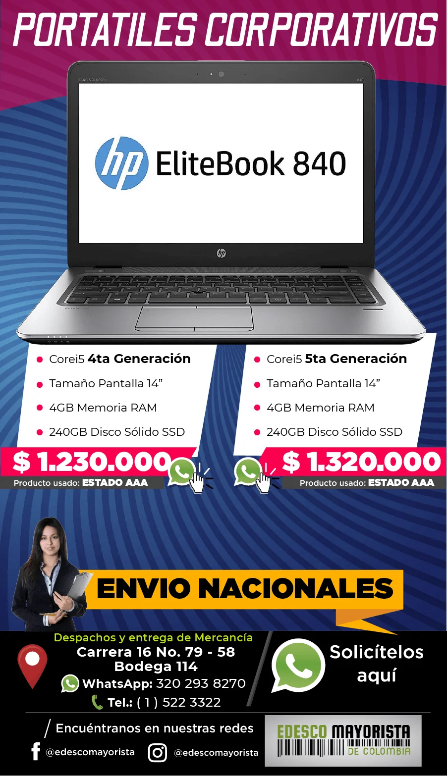 Portátil HP EliteBook 840 i5 4th